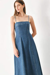 SUMMER INDIGO DENIM MIDI DRESS - Flying Tomato - Flyclothing LLC