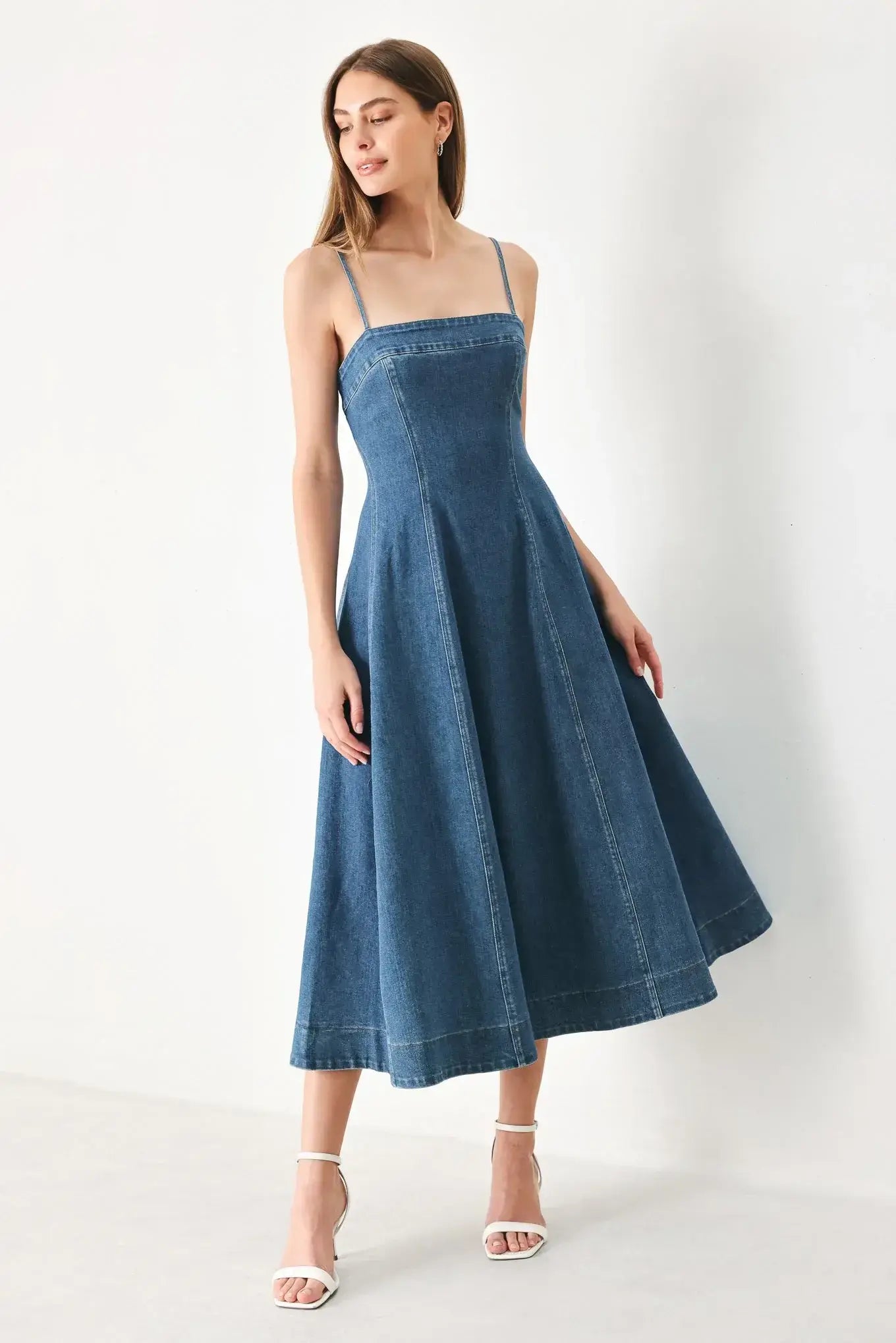 SUMMER INDIGO DENIM MIDI DRESS - Flying Tomato - Flyclothing LLC