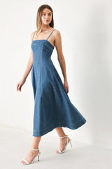SUMMER INDIGO DENIM MIDI DRESS - Flying Tomato - Flyclothing LLC