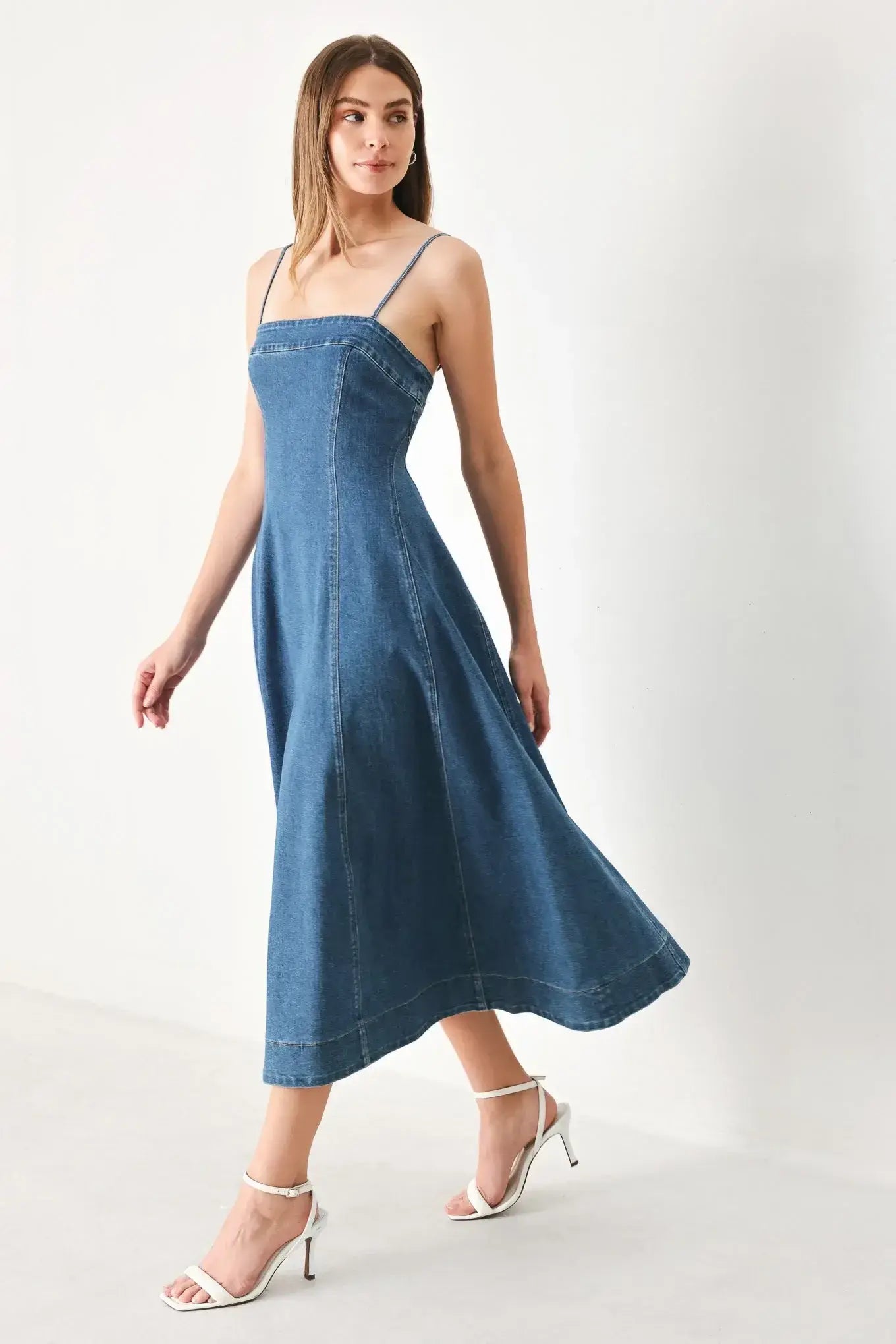SUMMER INDIGO DENIM MIDI DRESS - Flying Tomato - Flyclothing LLC