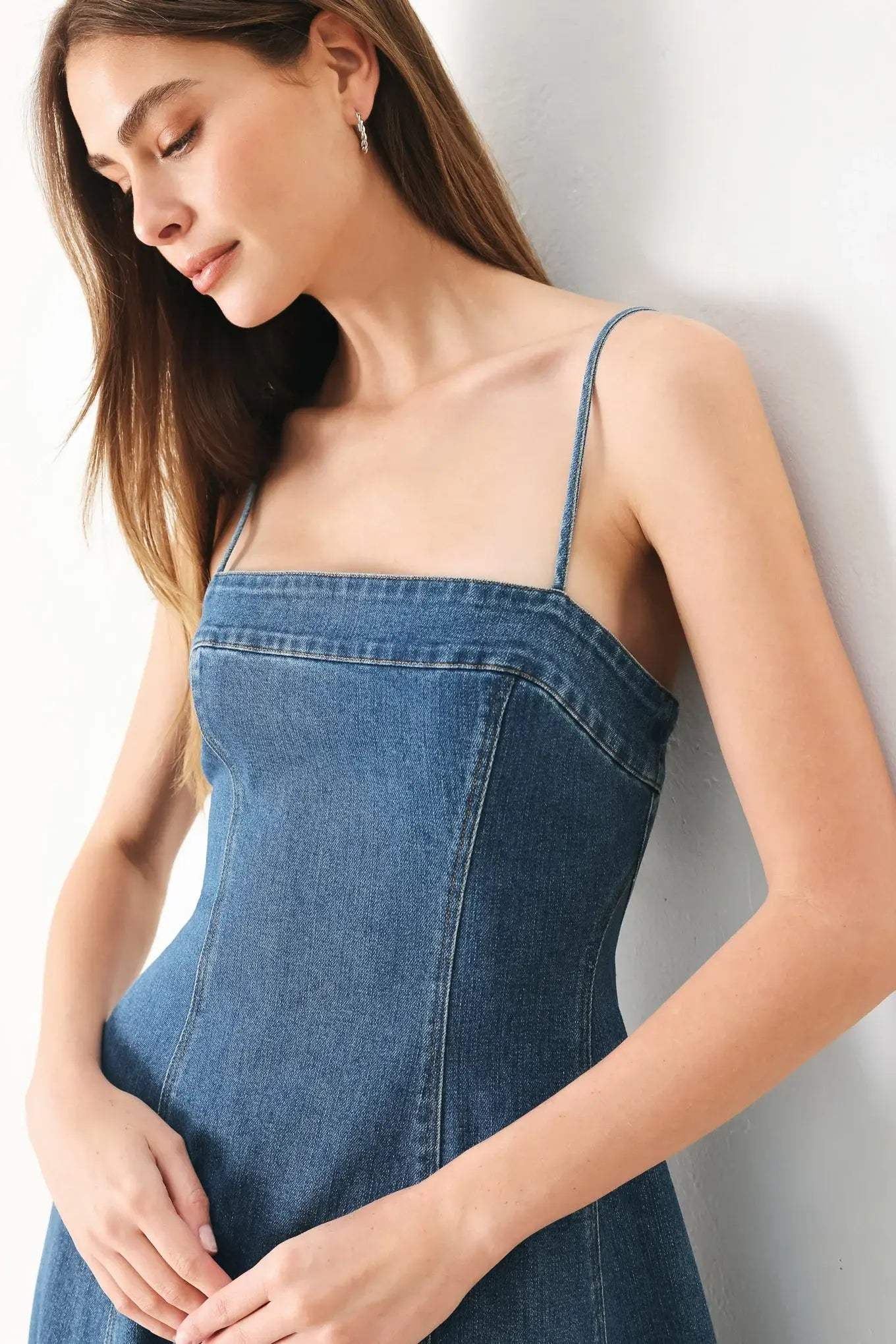 SUMMER INDIGO DENIM MIDI DRESS - Flying Tomato - Flyclothing LLC