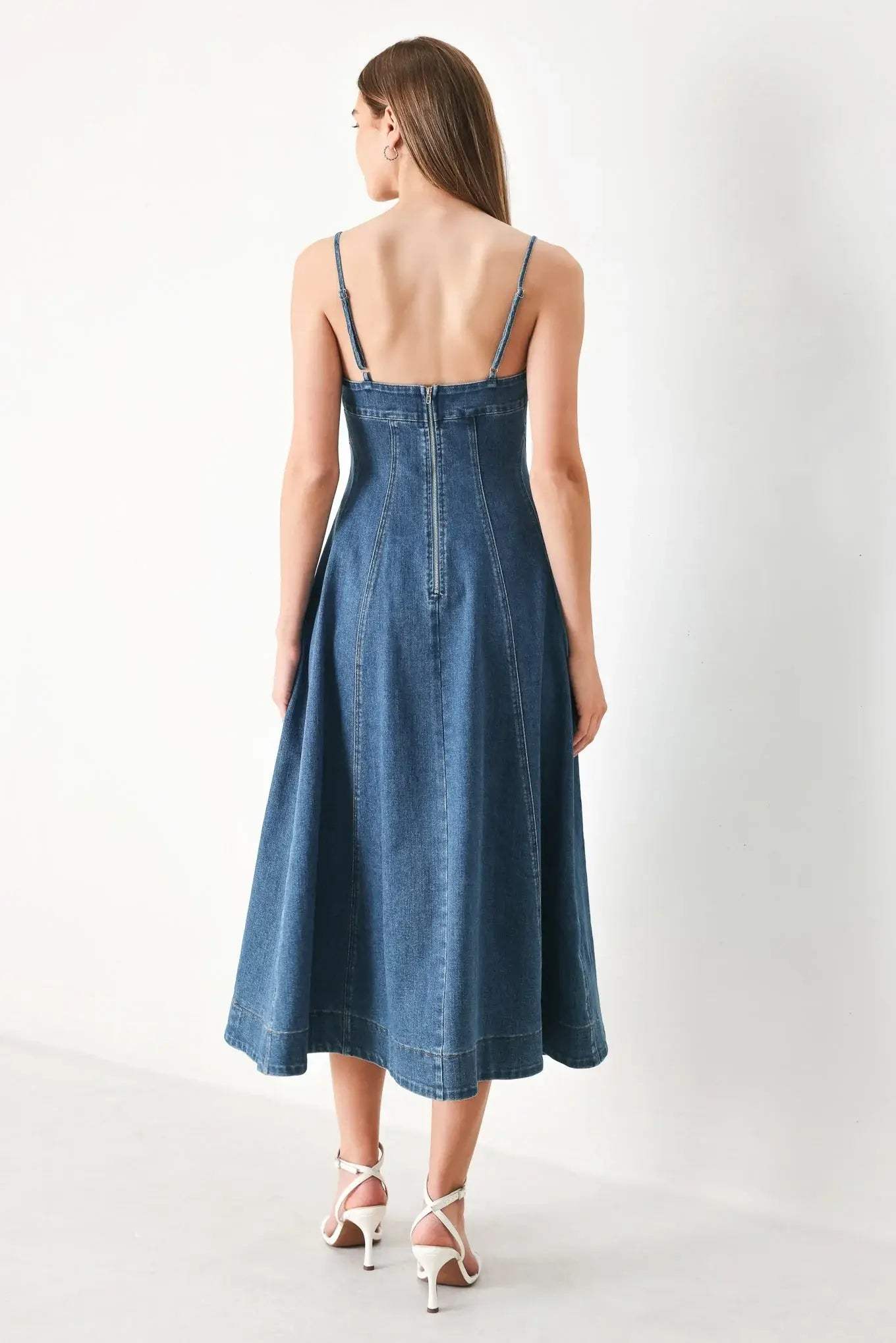 SUMMER INDIGO DENIM MIDI DRESS - Flying Tomato - Flyclothing LLC