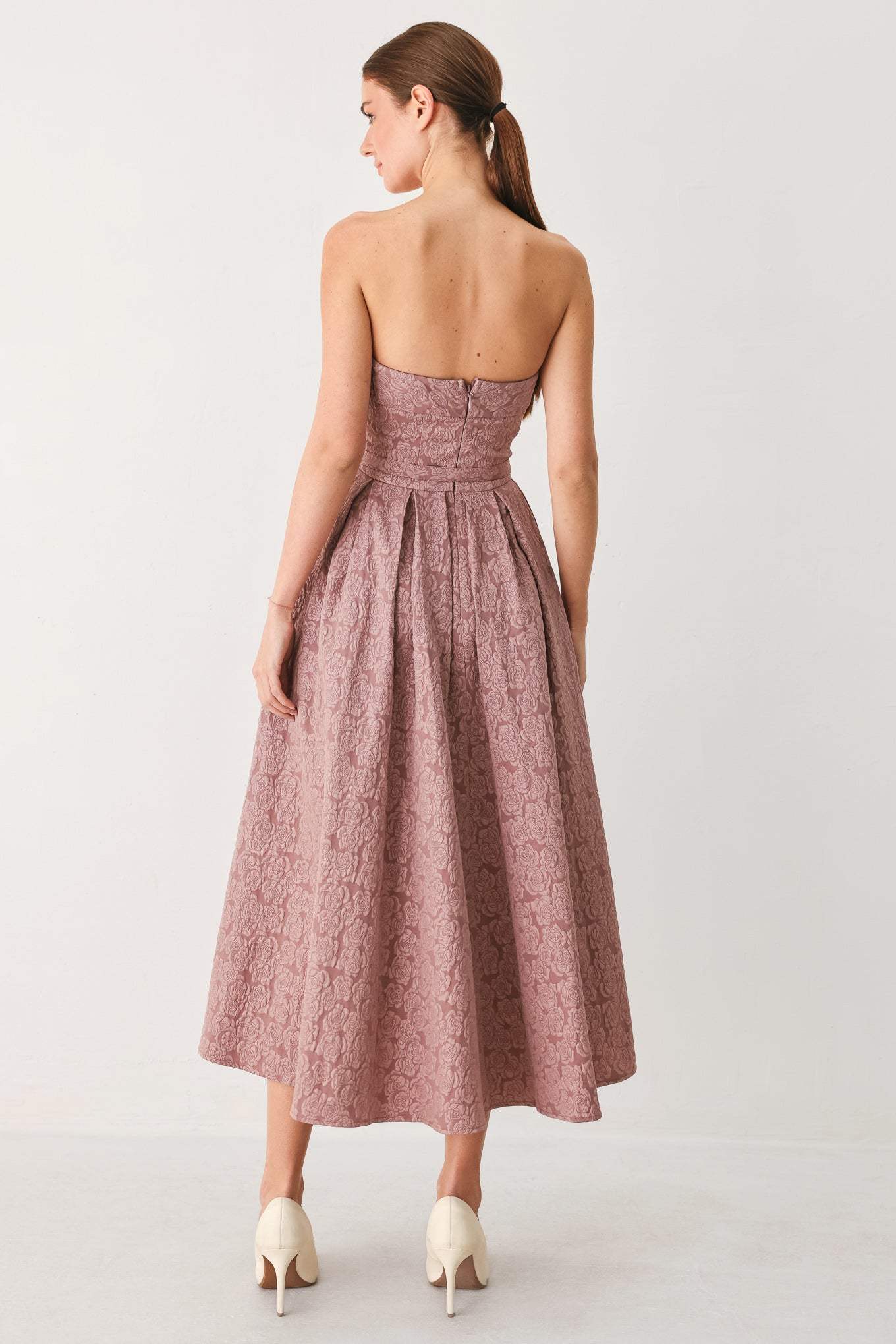 ROSETTE BANDEAU WOVEN MIDI DRESS