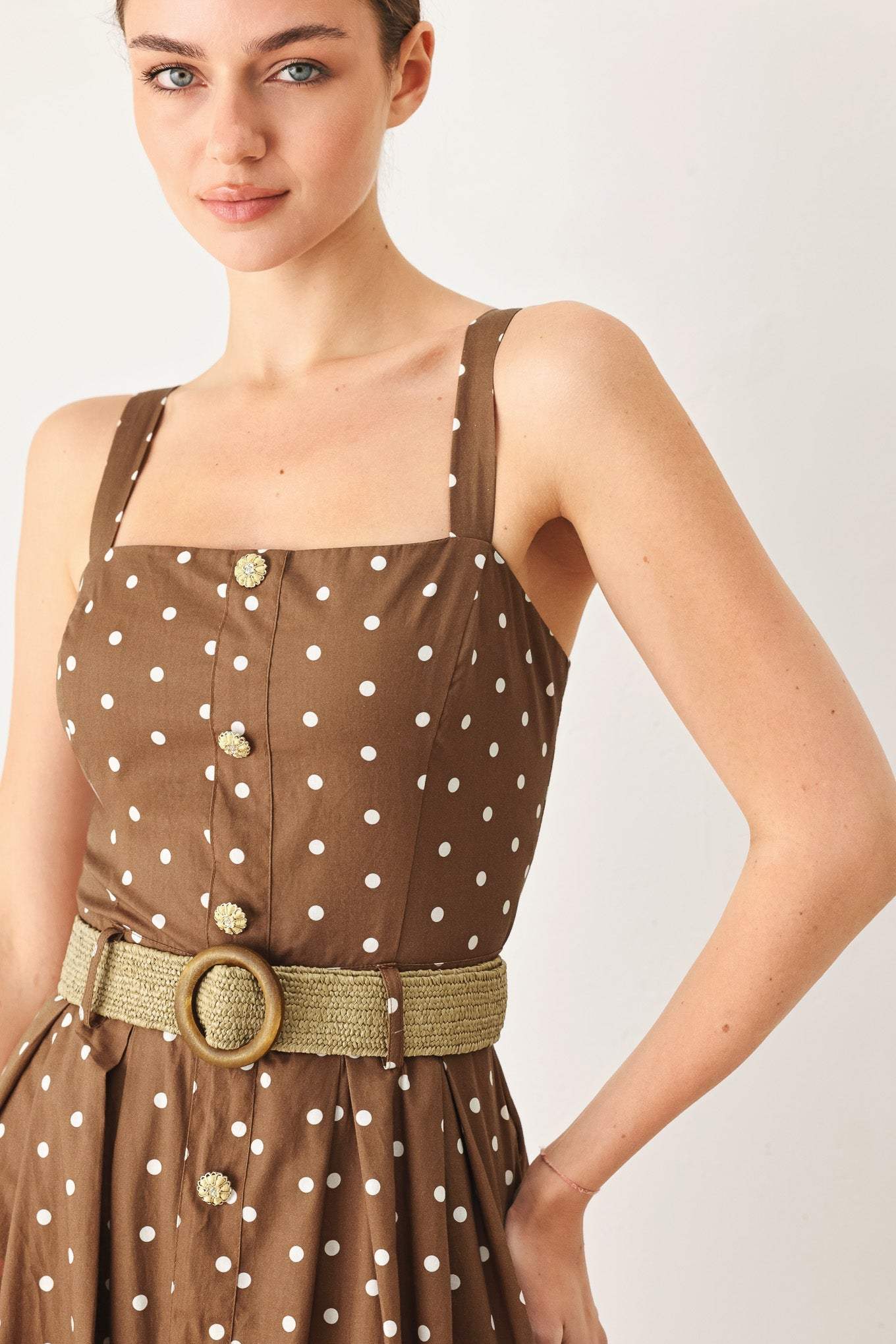PARISIAN DOT WOVEN MIDI DRESS - Flying Tomato - Flyclothing LLC