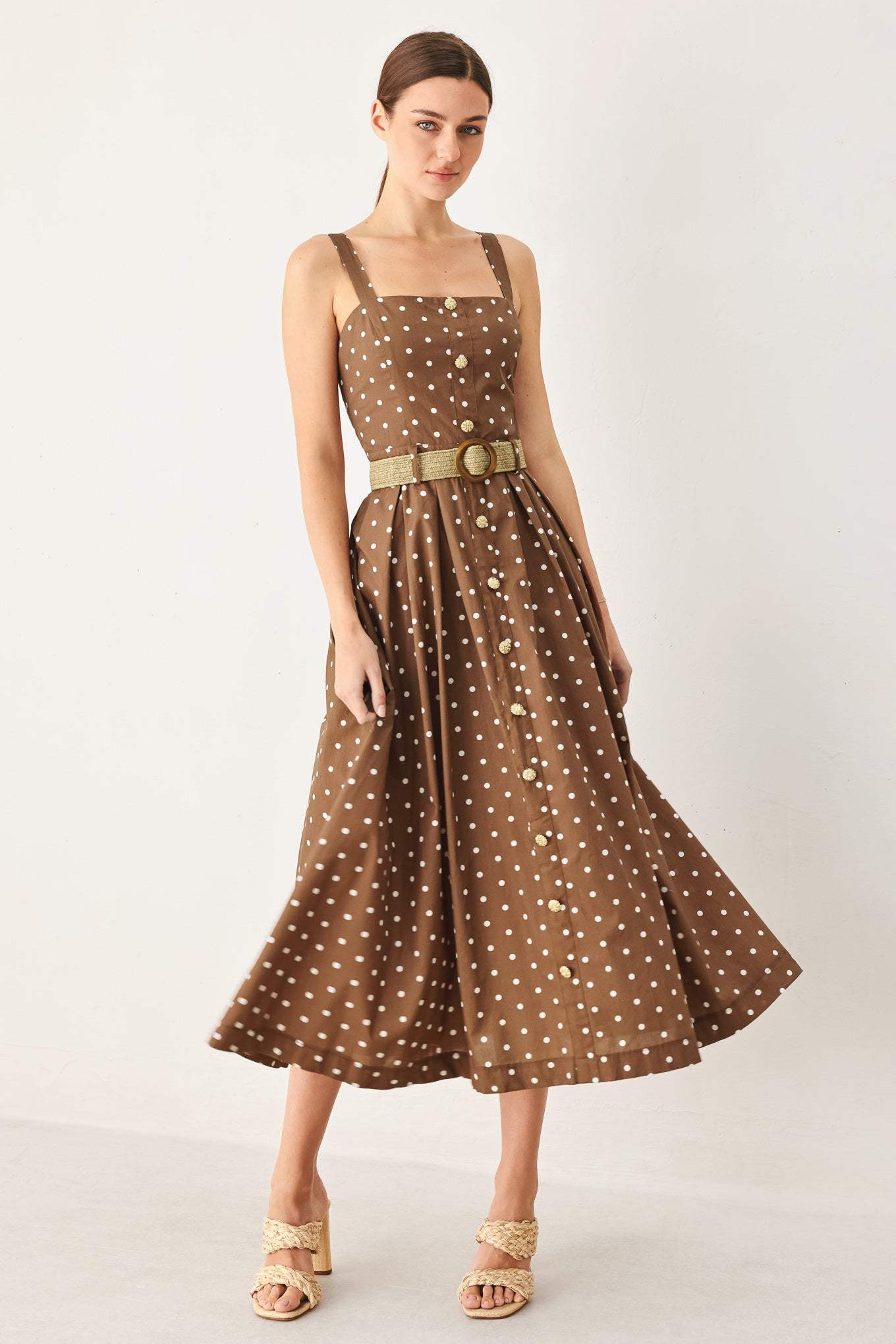 PARISIAN DOT WOVEN MIDI DRESS - Flying Tomato - Flyclothing LLC