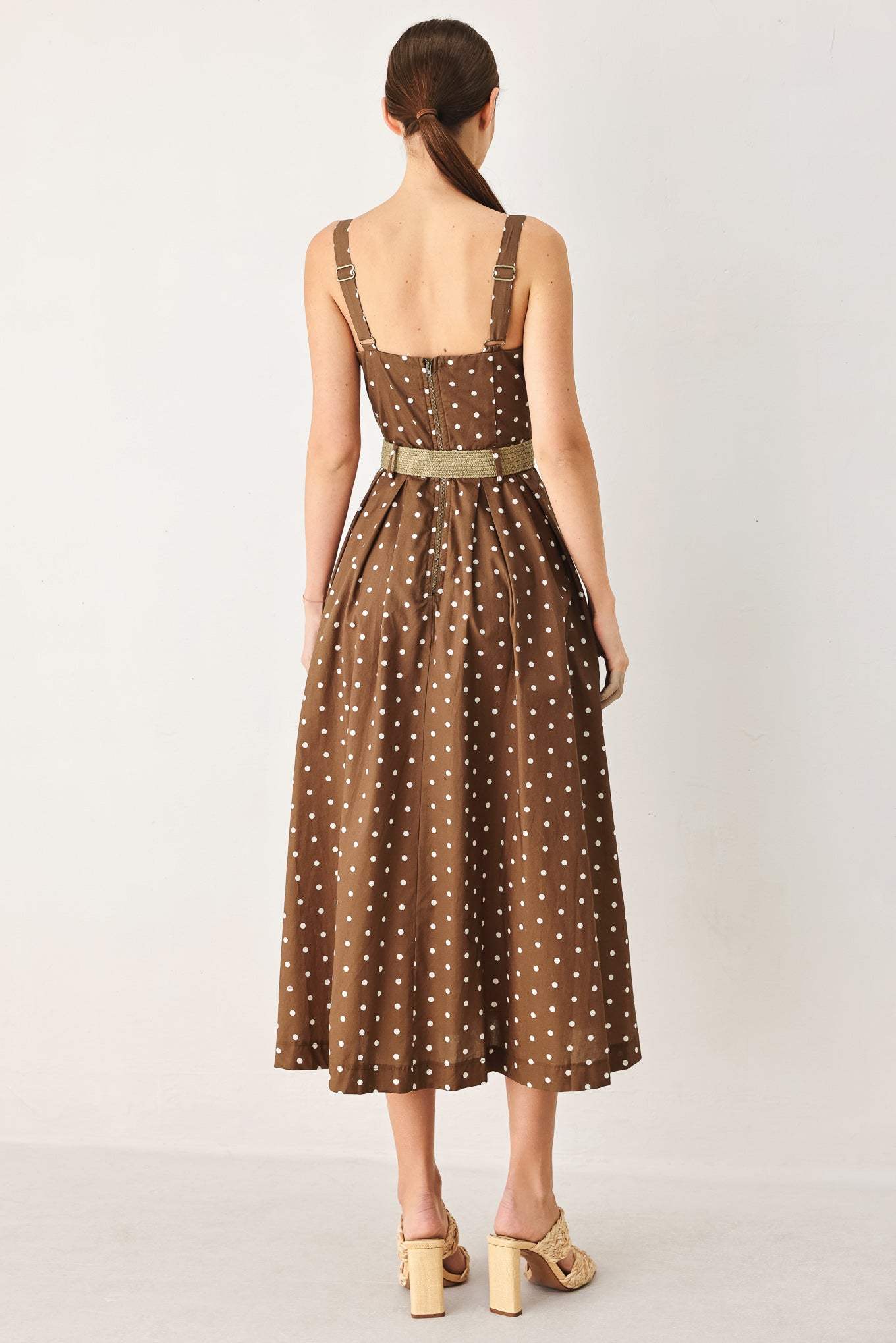 PARISIAN DOT WOVEN MIDI DRESS - Flying Tomato - Flyclothing LLC