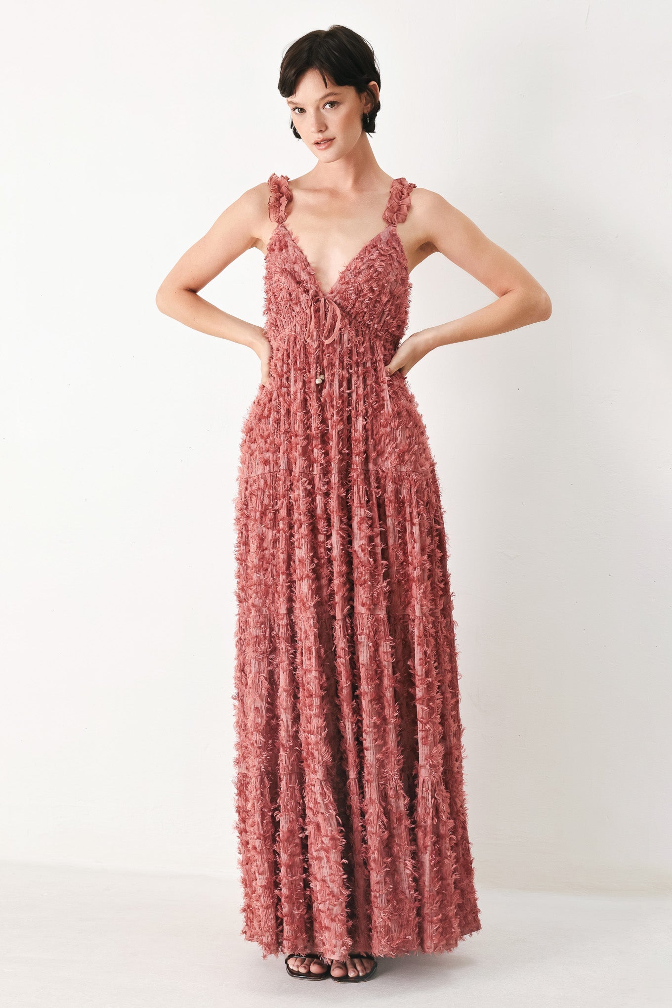 TWILIGHT ROSETTE WOVEN MAXI DRESS - Flying Tomato - Flyclothing LLC