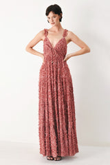 TWILIGHT ROSETTE WOVEN MAXI DRESS - Flying Tomato - Flyclothing LLC