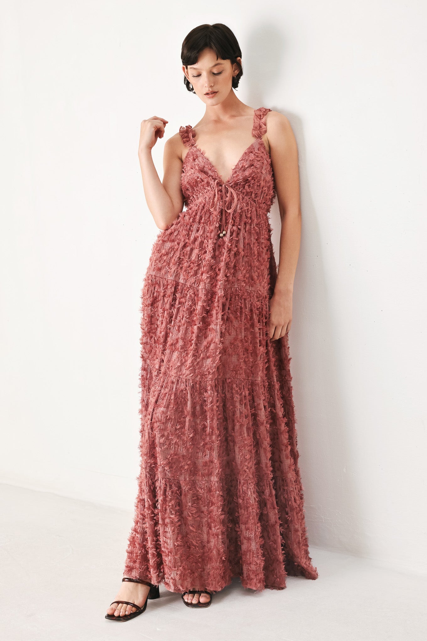 TWILIGHT ROSETTE WOVEN MAXI DRESS - Flying Tomato - Flyclothing LLC