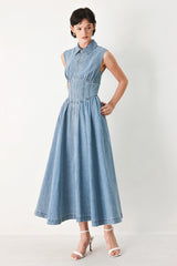 SUNDAY STROLL DENIM MIDI DRESS - Flying Tomato - Flyclothing LLC