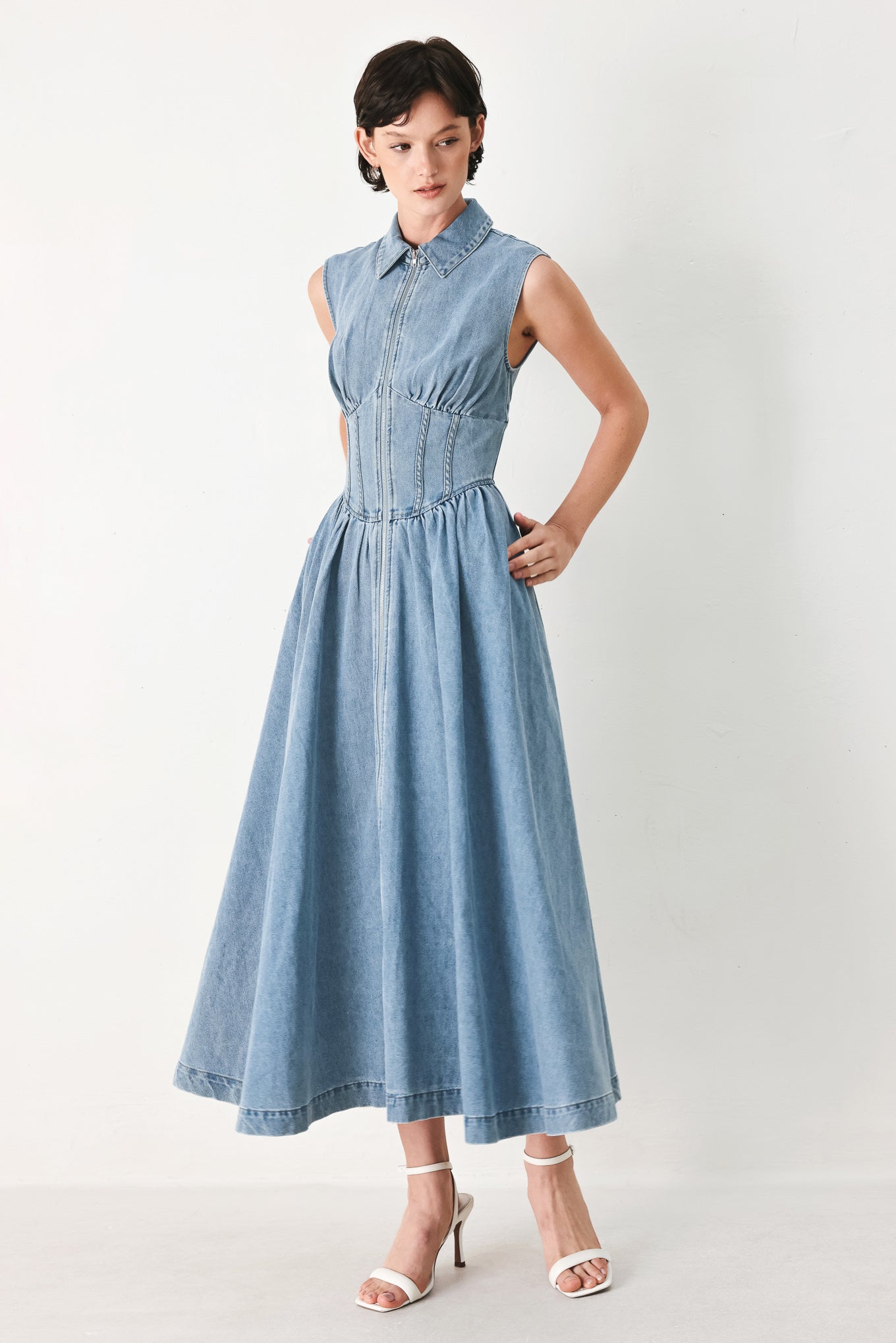 SUNDAY STROLL DENIM MIDI DRESS - Flying Tomato - Flyclothing LLC
