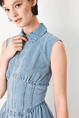 SUNDAY STROLL DENIM MIDI DRESS - Flying Tomato - Flyclothing LLC