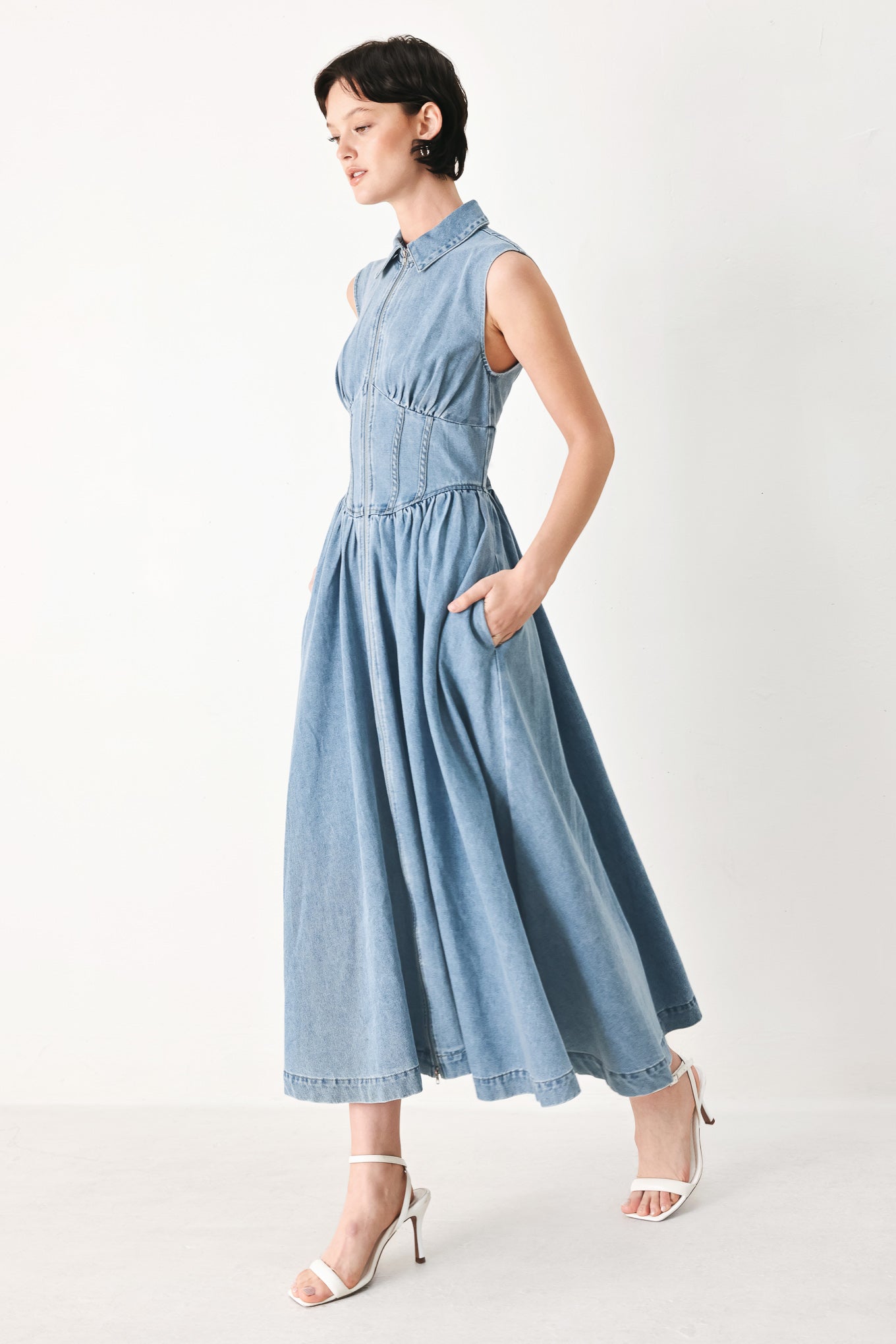 SUNDAY STROLL DENIM MIDI DRESS - Flying Tomato - Flyclothing LLC