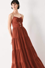 TERRACOTTA SUNSET WOVEN MAXI DRESS - Flying Tomato - Flyclothing LLC