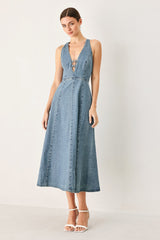 SUNDAY MUSE DENIM MIDI DRESS - Flying Tomato - Flyclothing LLC