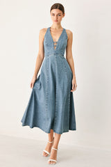SUNDAY MUSE DENIM MIDI DRESS - Flying Tomato - Flyclothing LLC