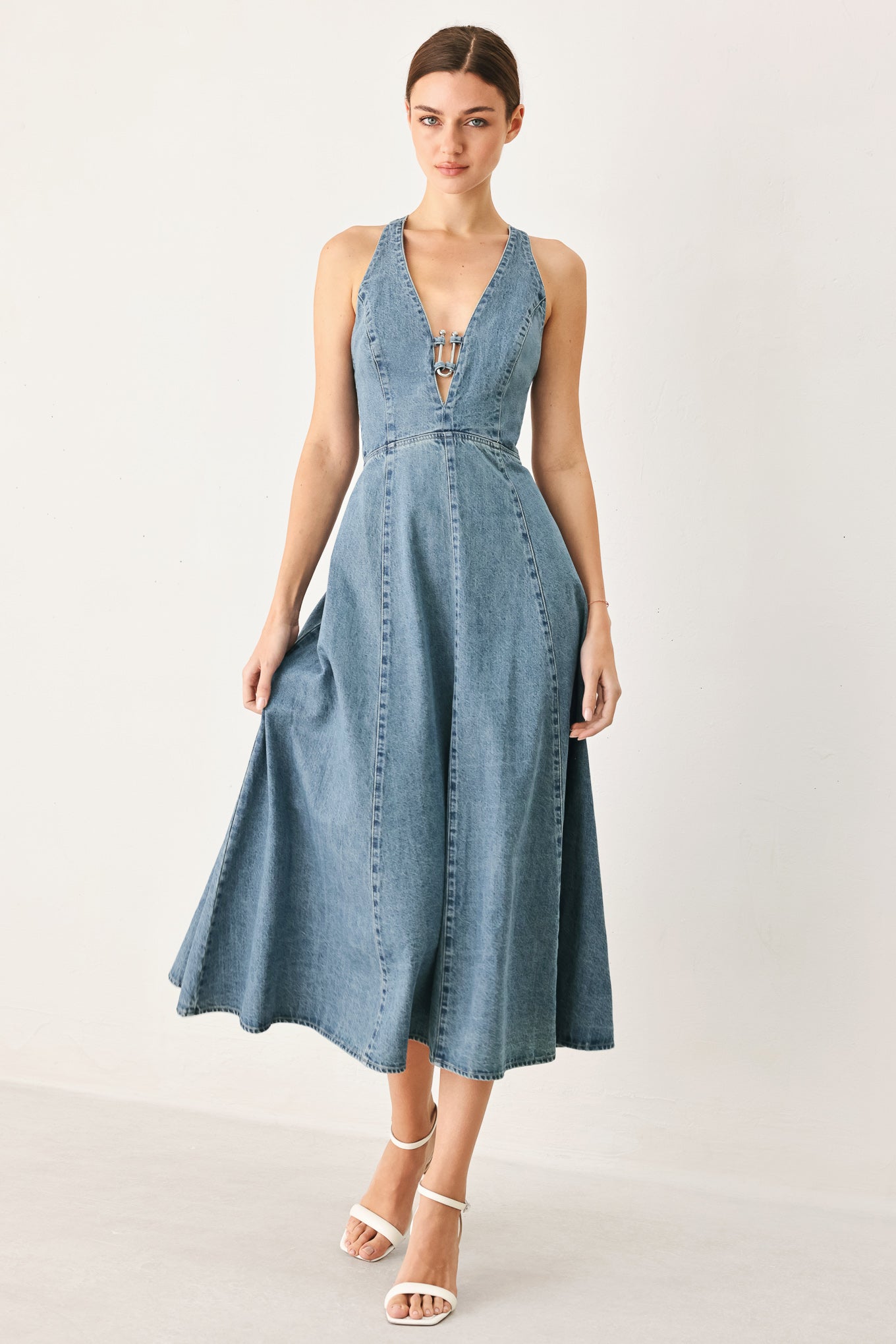 SUNDAY MUSE DENIM MIDI DRESS - Flying Tomato - Flyclothing LLC