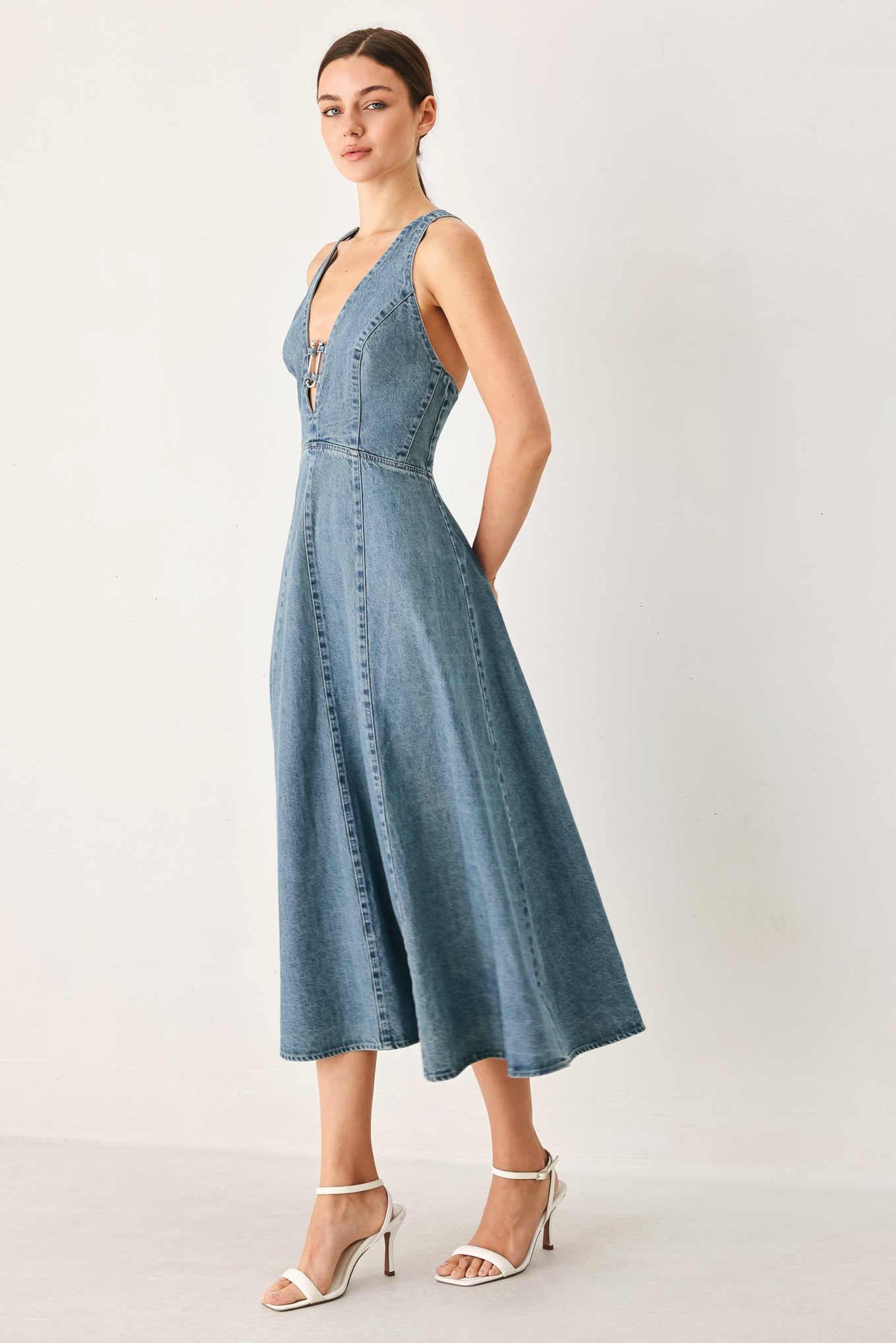 SUNDAY MUSE DENIM MIDI DRESS - Flying Tomato - Flyclothing LLC