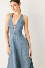 SUNDAY MUSE DENIM MIDI DRESS - Flying Tomato - Flyclothing LLC