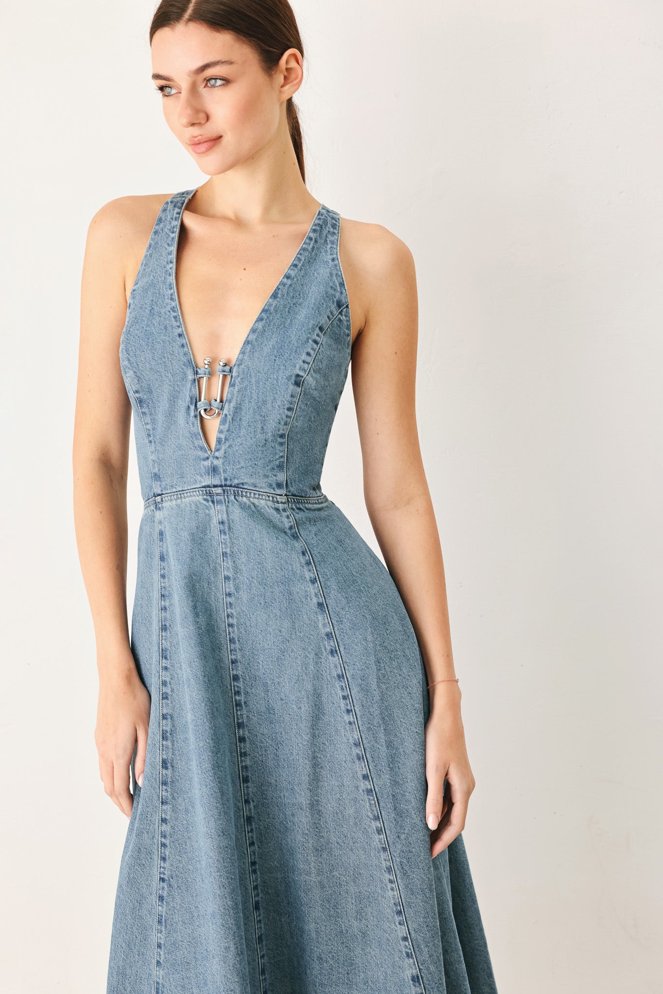 SUNDAY MUSE DENIM MIDI DRESS - Flying Tomato - Flyclothing LLC