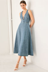 SUNDAY MUSE DENIM MIDI DRESS - Flying Tomato - Flyclothing LLC