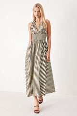VACATION LINE STRIP WOVEN MIDI DRESS - Flying Tomato - Flyclothing LLC