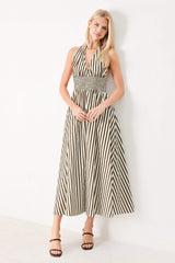 VACATION LINE STRIP WOVEN MIDI DRESS - Flying Tomato - Flyclothing LLC
