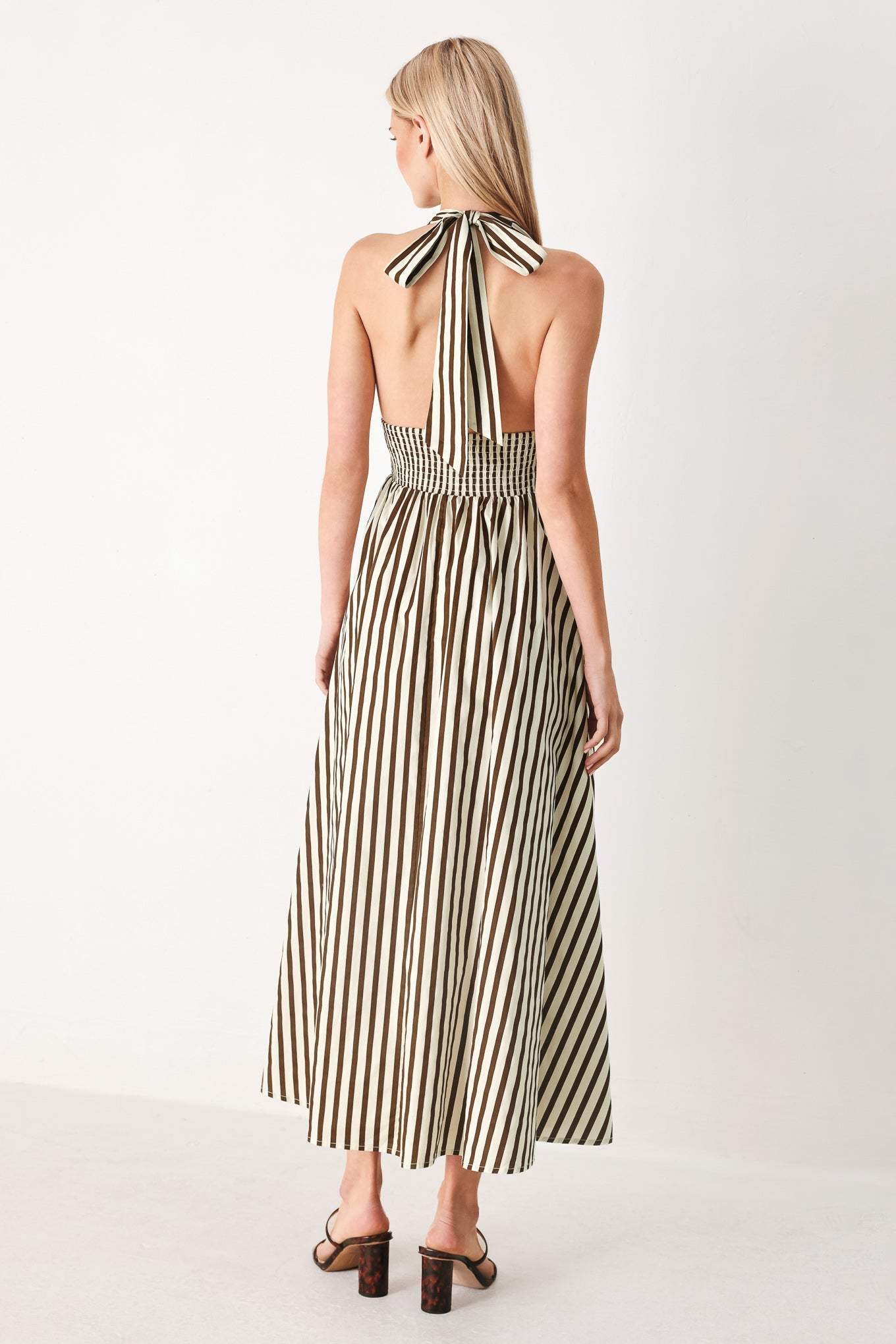 VACATION LINE STRIP WOVEN MIDI DRESS - Flying Tomato - Flyclothing LLC