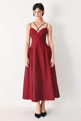 MIDNIGHT MERLOT WOVEN MIDI DRESS - Flying Tomato - Flyclothing LLC