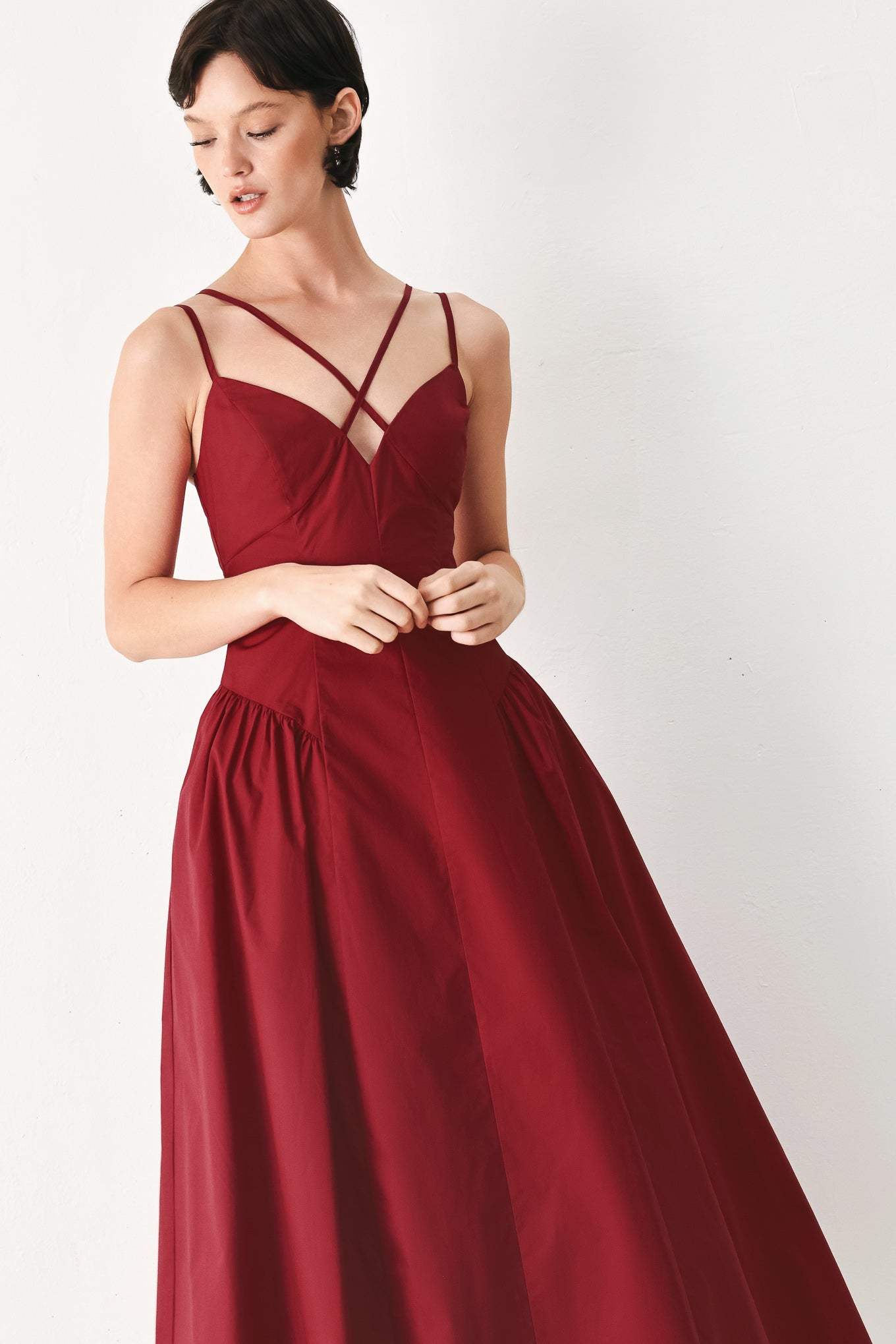MIDNIGHT MERLOT WOVEN MIDI DRESS - Flying Tomato - Flyclothing LLC