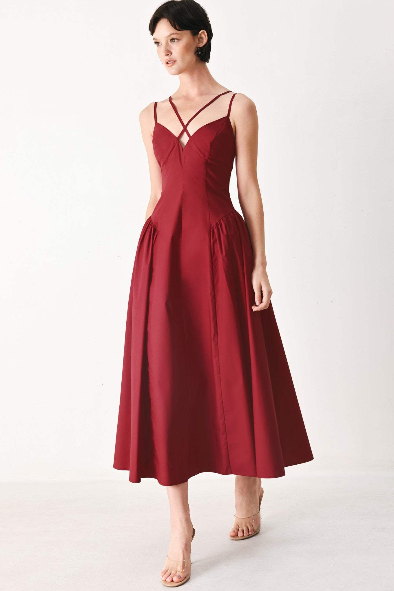 MIDNIGHT MERLOT WOVEN MIDI DRESS - Flying Tomato - Flyclothing LLC