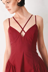 MIDNIGHT MERLOT WOVEN MIDI DRESS - Flying Tomato - Flyclothing LLC