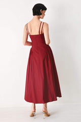 MIDNIGHT MERLOT WOVEN MIDI DRESS - Flying Tomato - Flyclothing LLC