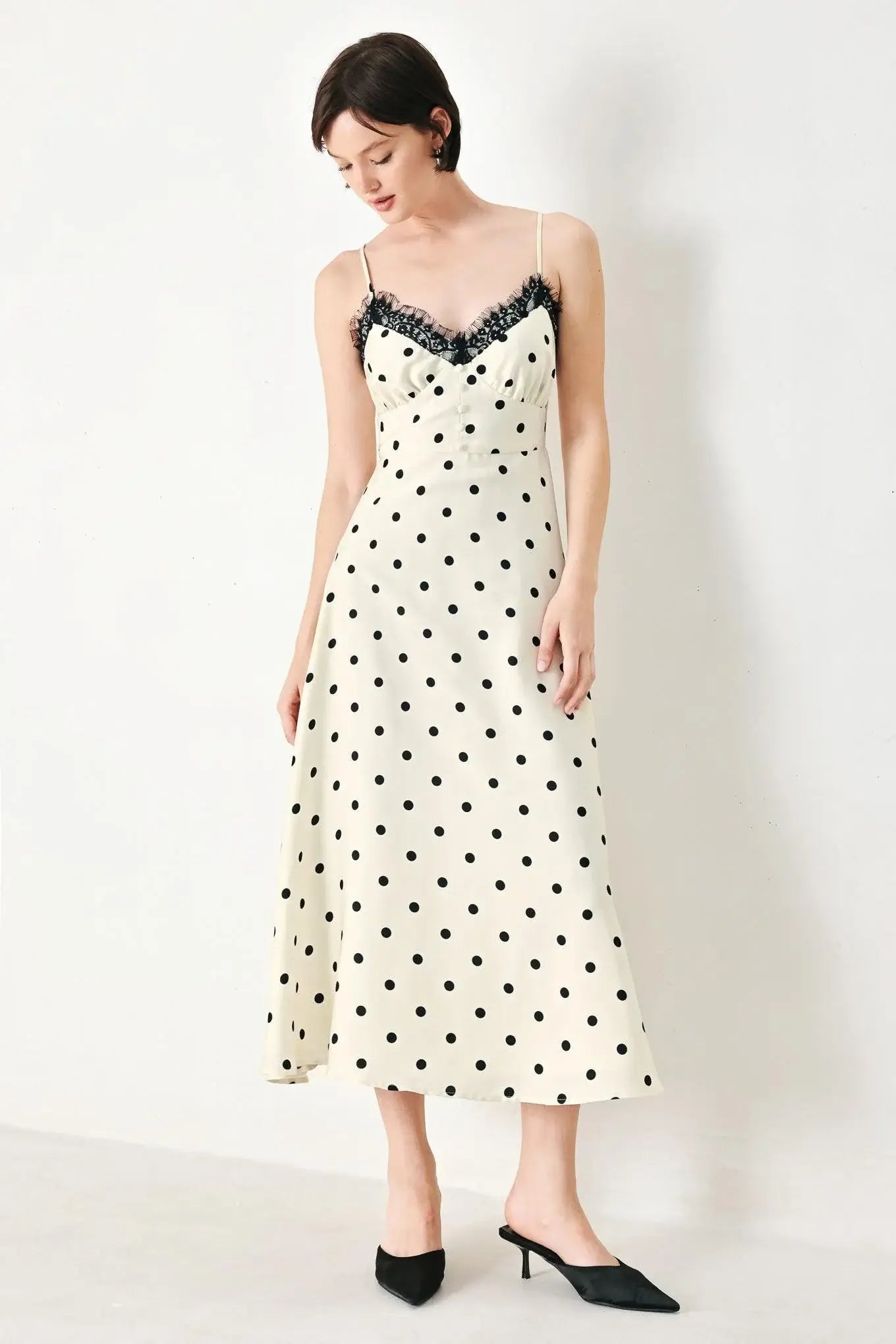 DOTTY SWEETHEART WOVEN MIDI DRESS - Flying Tomato - Flyclothing LLC