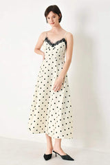 DOTTY SWEETHEART WOVEN MIDI DRESS - Flying Tomato - Flyclothing LLC
