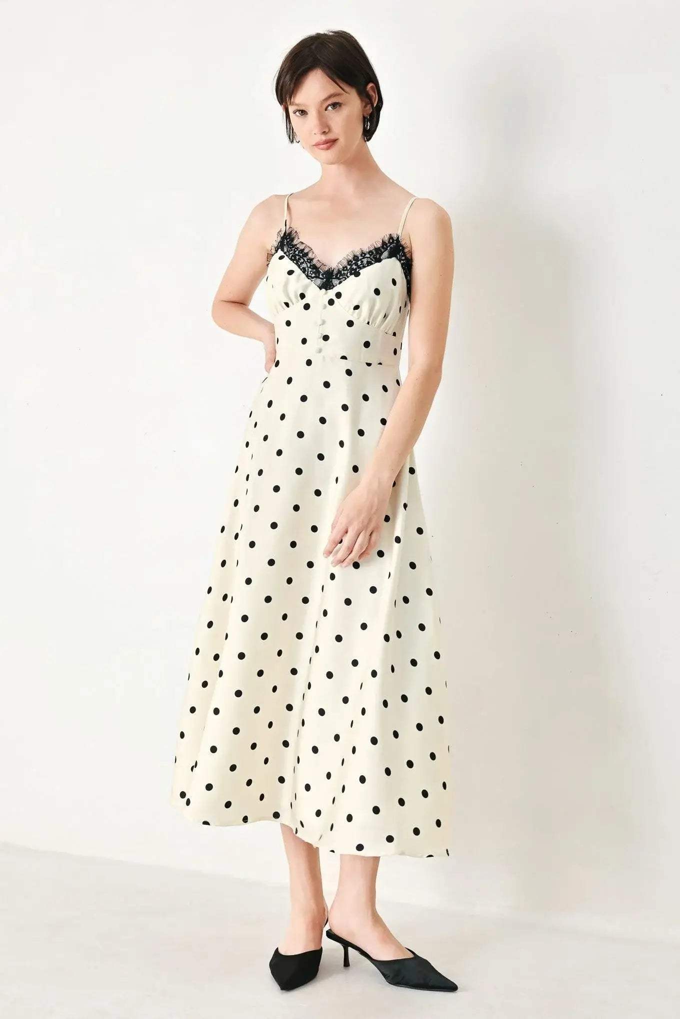 DOTTY SWEETHEART WOVEN MIDI DRESS - Flying Tomato - Flyclothing LLC