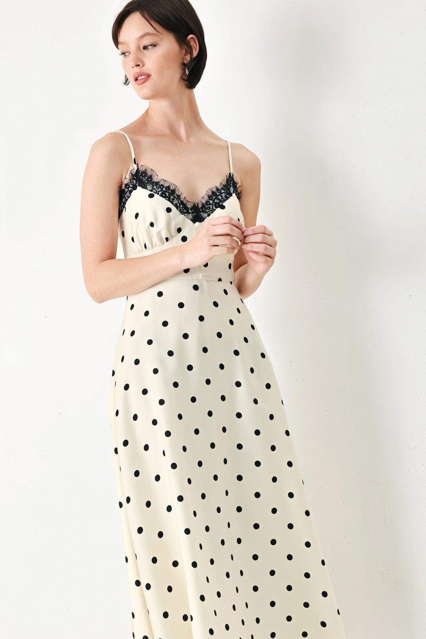 DOTTY SWEETHEART WOVEN MIDI DRESS - Flying Tomato - Flyclothing LLC