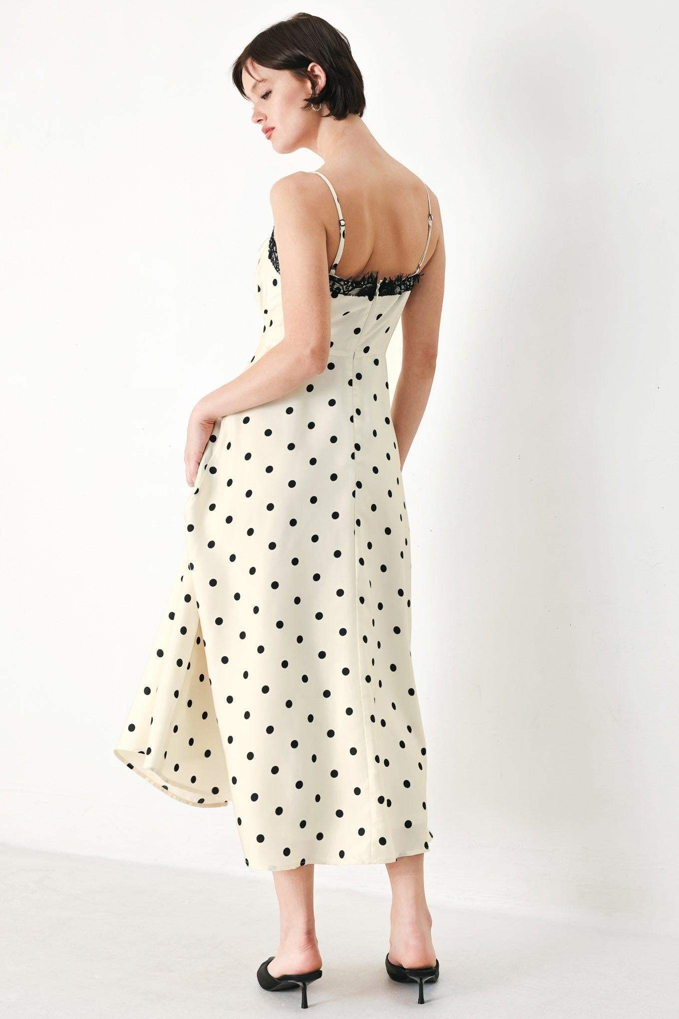 DOTTY SWEETHEART WOVEN MIDI DRESS - Flying Tomato - Flyclothing LLC