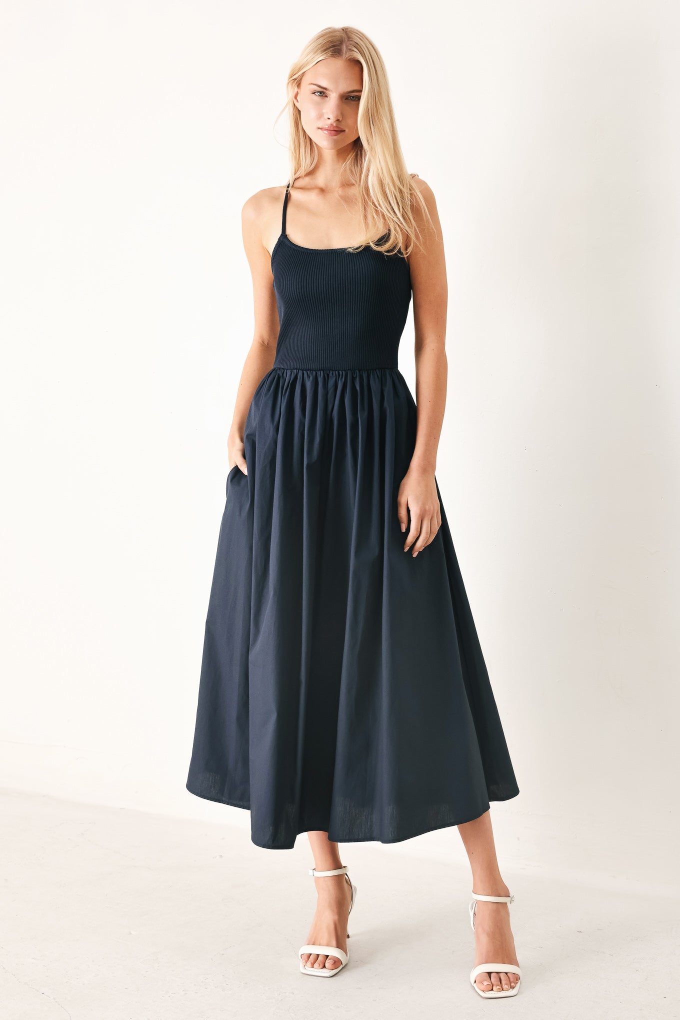 EASY BREEZE NAVY WOVEN MIDI DRESS - Flying Tomato - Flyclothing LLC