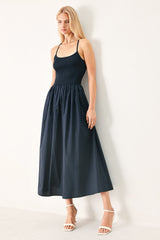 EASY BREEZE NAVY WOVEN MIDI DRESS - Flying Tomato - Flyclothing LLC