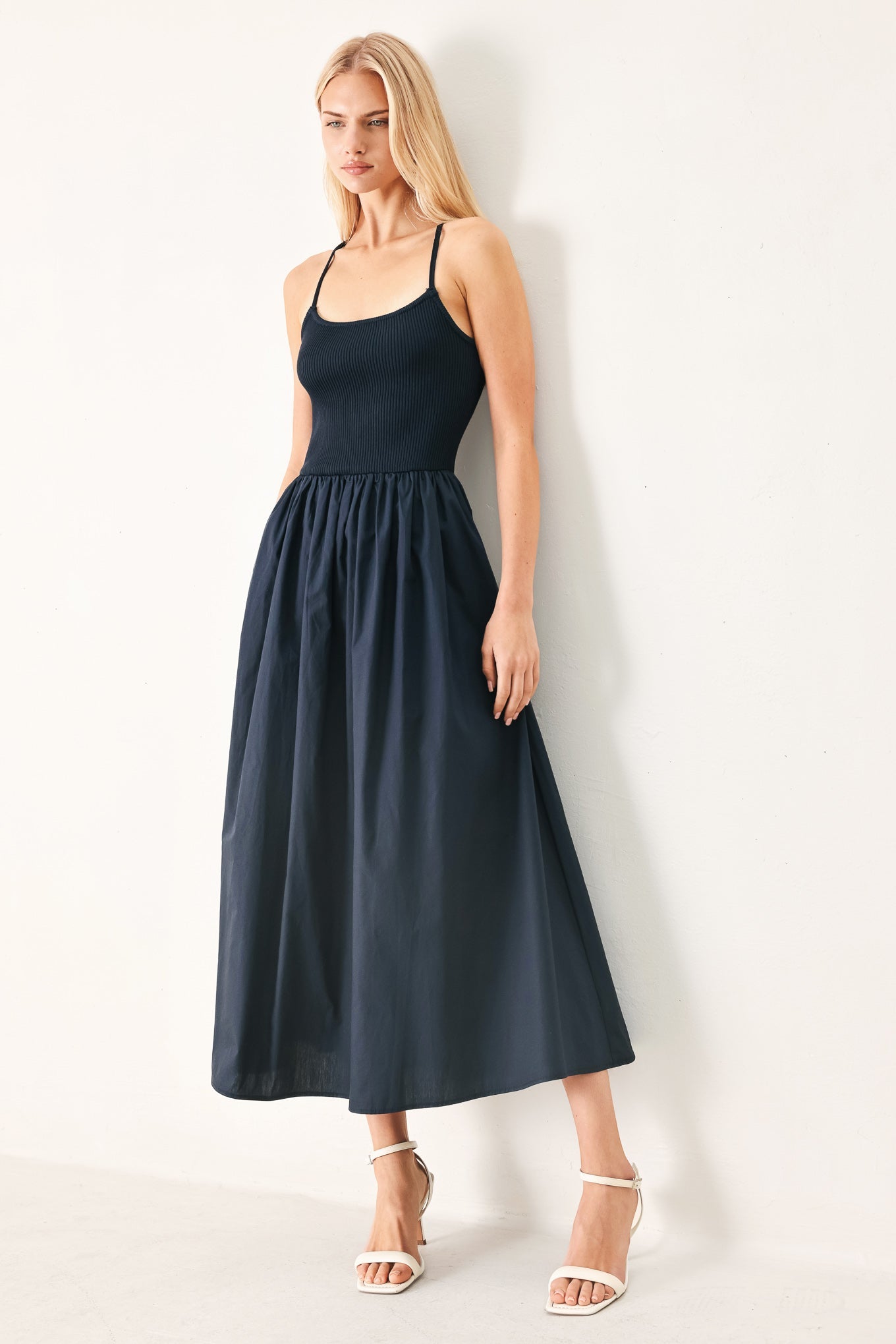 EASY BREEZE NAVY WOVEN MIDI DRESS - Flying Tomato - Flyclothing LLC