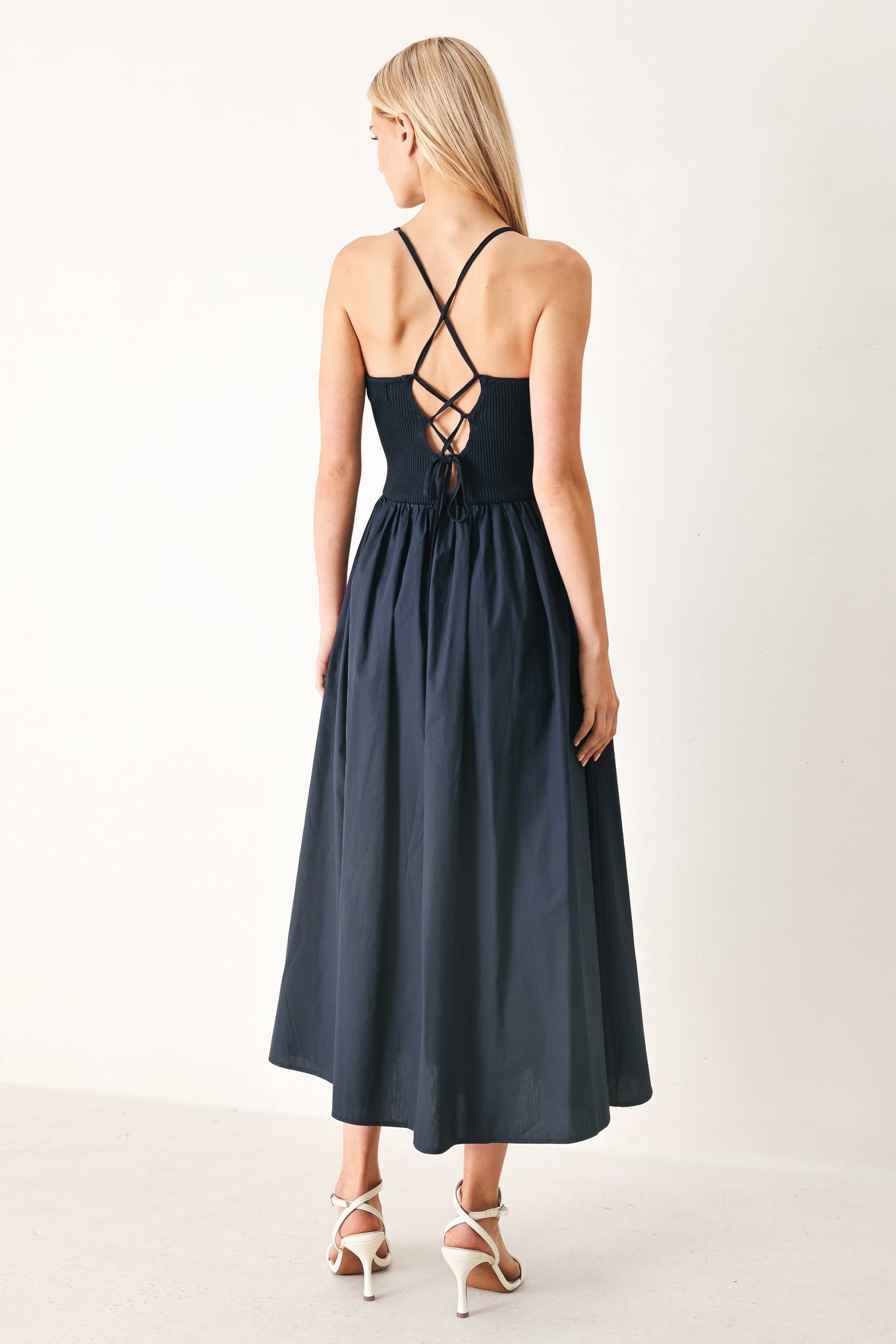 EASY BREEZE NAVY WOVEN MIDI DRESS - Flying Tomato - Flyclothing LLC