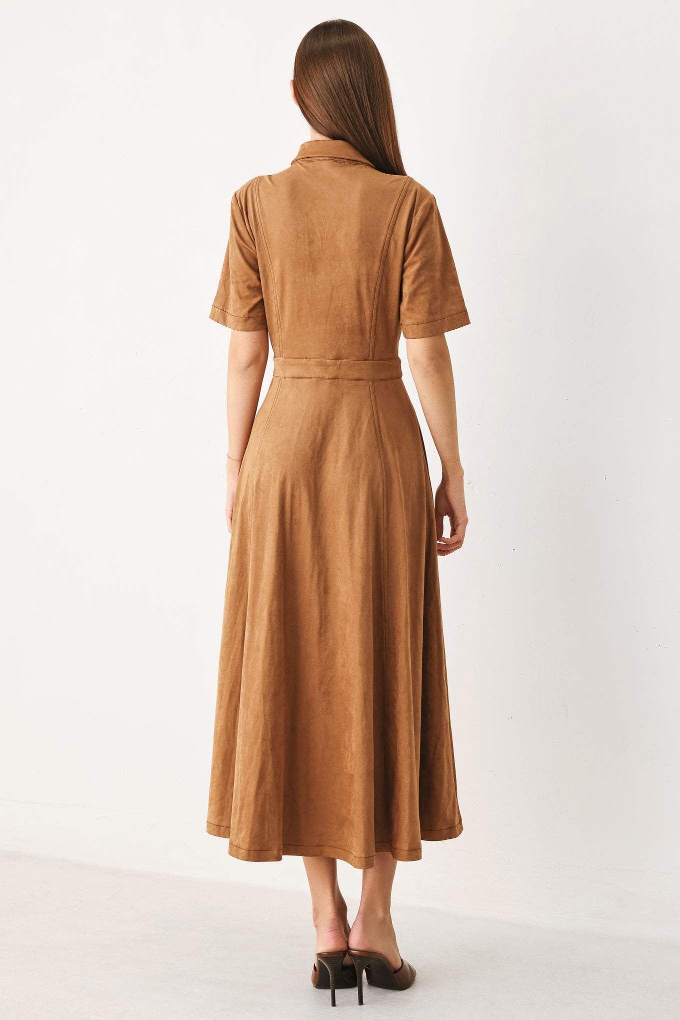 DARLING CAME FAUX SUEDE MIDI SHIRT DRESS
