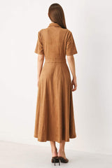 DARLING CAME FAUX SUEDE MIDI SHIRT DRESS