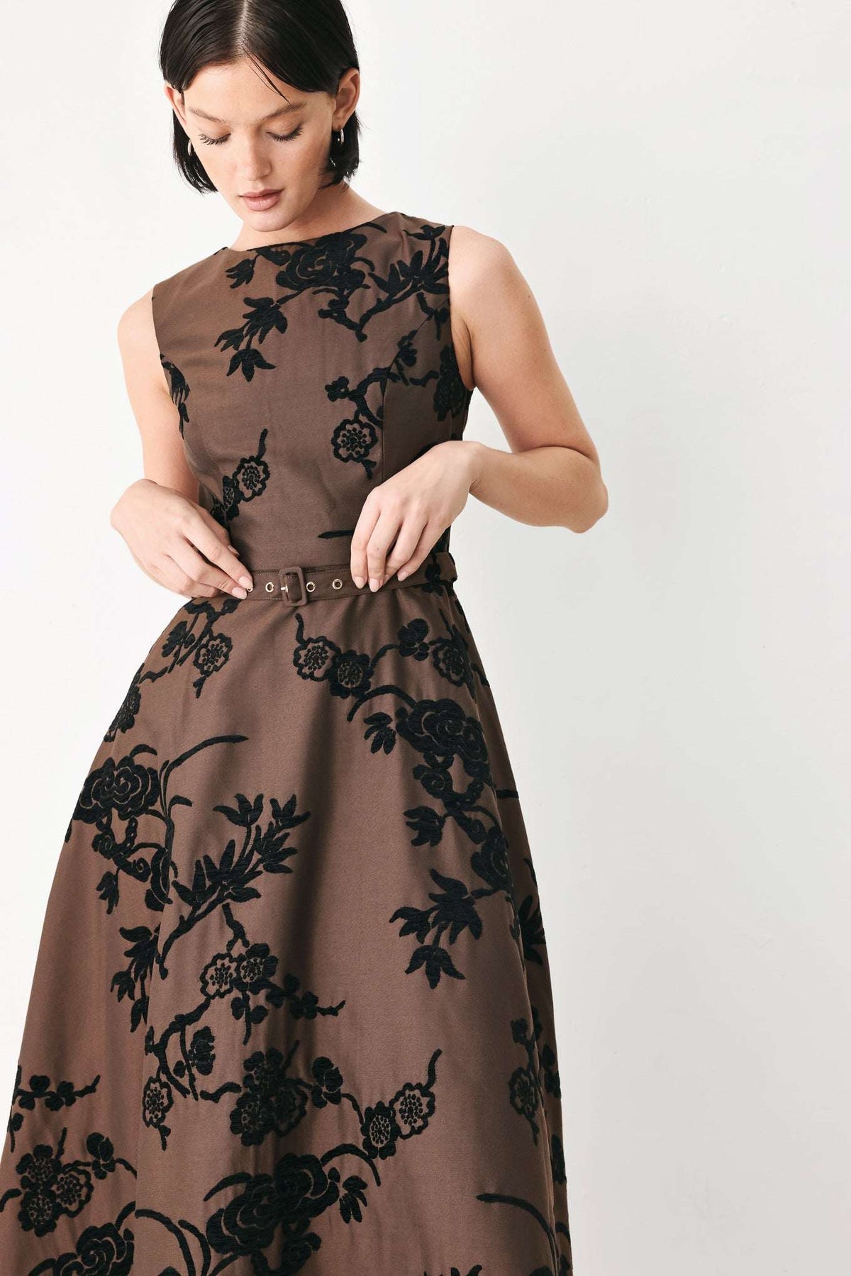 TRUFFLE BOTANIC GRACE WOVEN MIDI DRESS - Flying Tomato - Flyclothing LLC