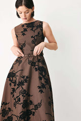 TRUFFLE BOTANIC GRACE WOVEN MIDI DRESS - Flying Tomato - Flyclothing LLC
