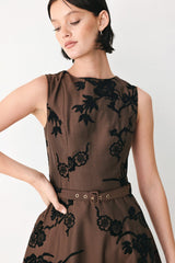 TRUFFLE BOTANIC GRACE WOVEN MIDI DRESS