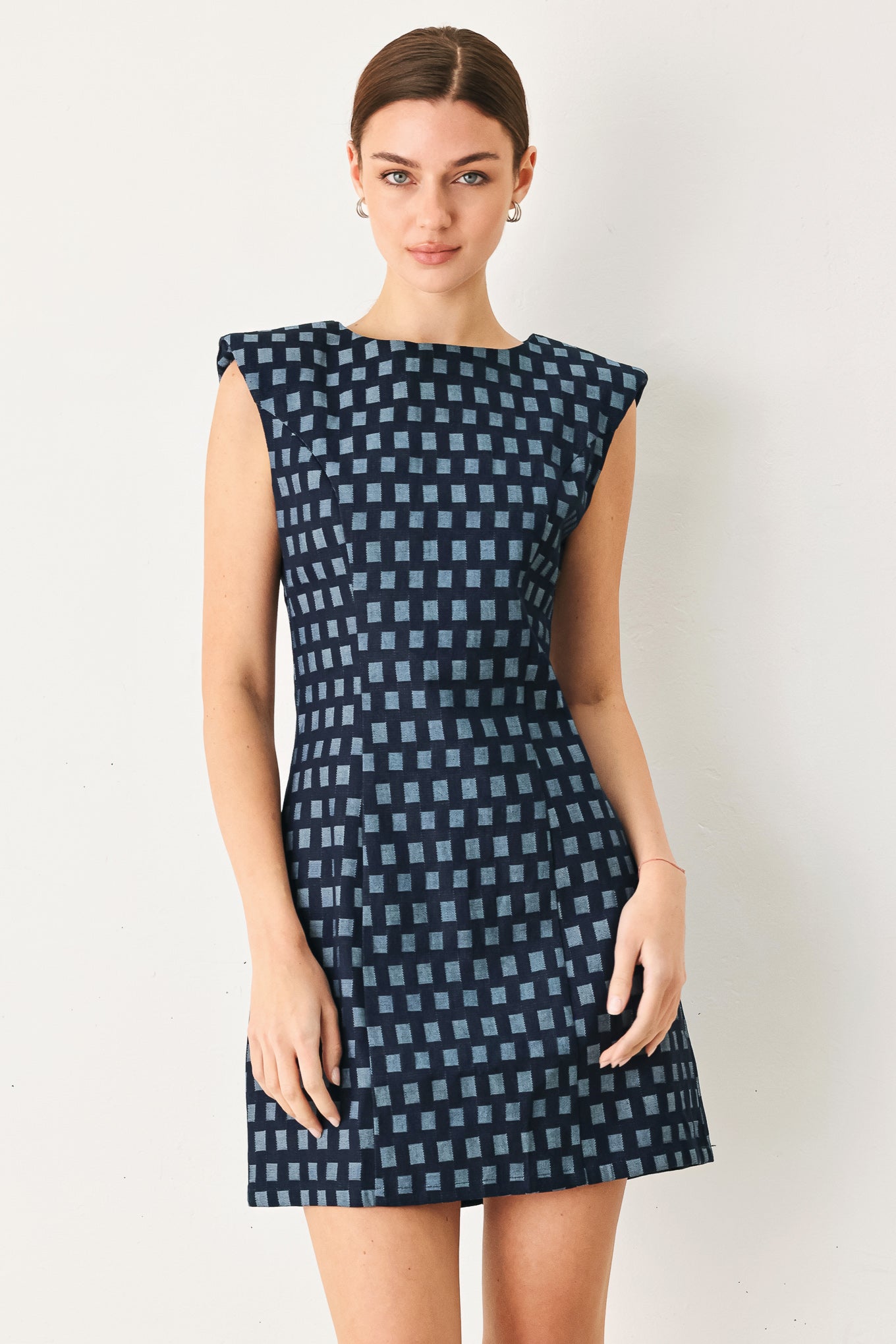 COOL GIRL CHECK JACQUARD DENIM MINI DRESS - Flying Tomato - Flyclothing LLC