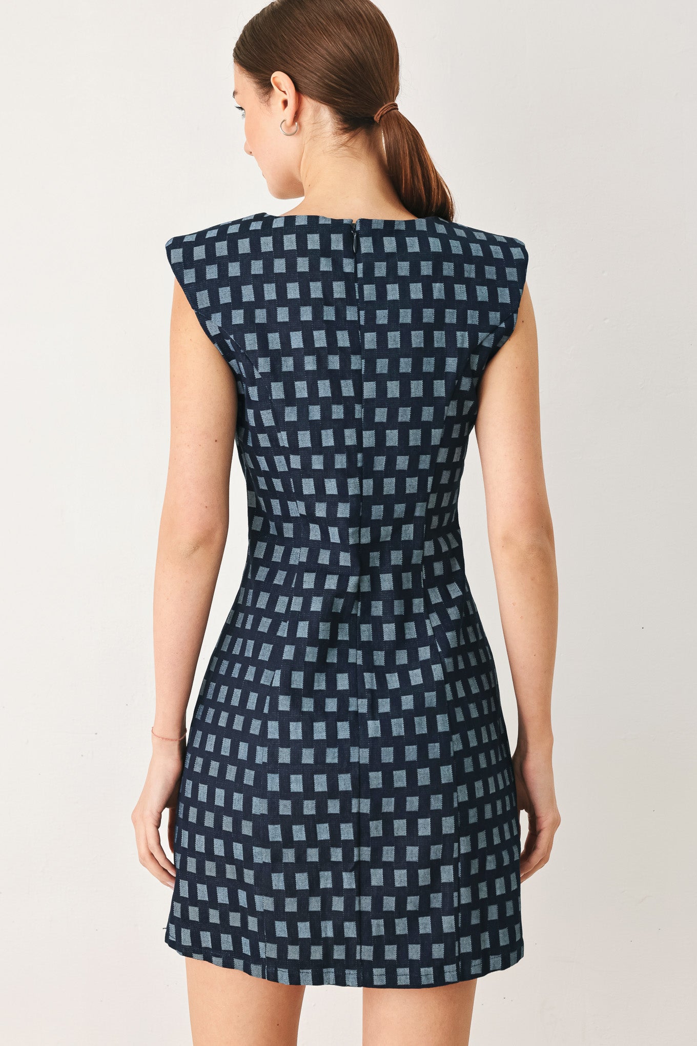COOL GIRL CHECK JACQUARD DENIM MINI DRESS - Flying Tomato - Flyclothing LLC