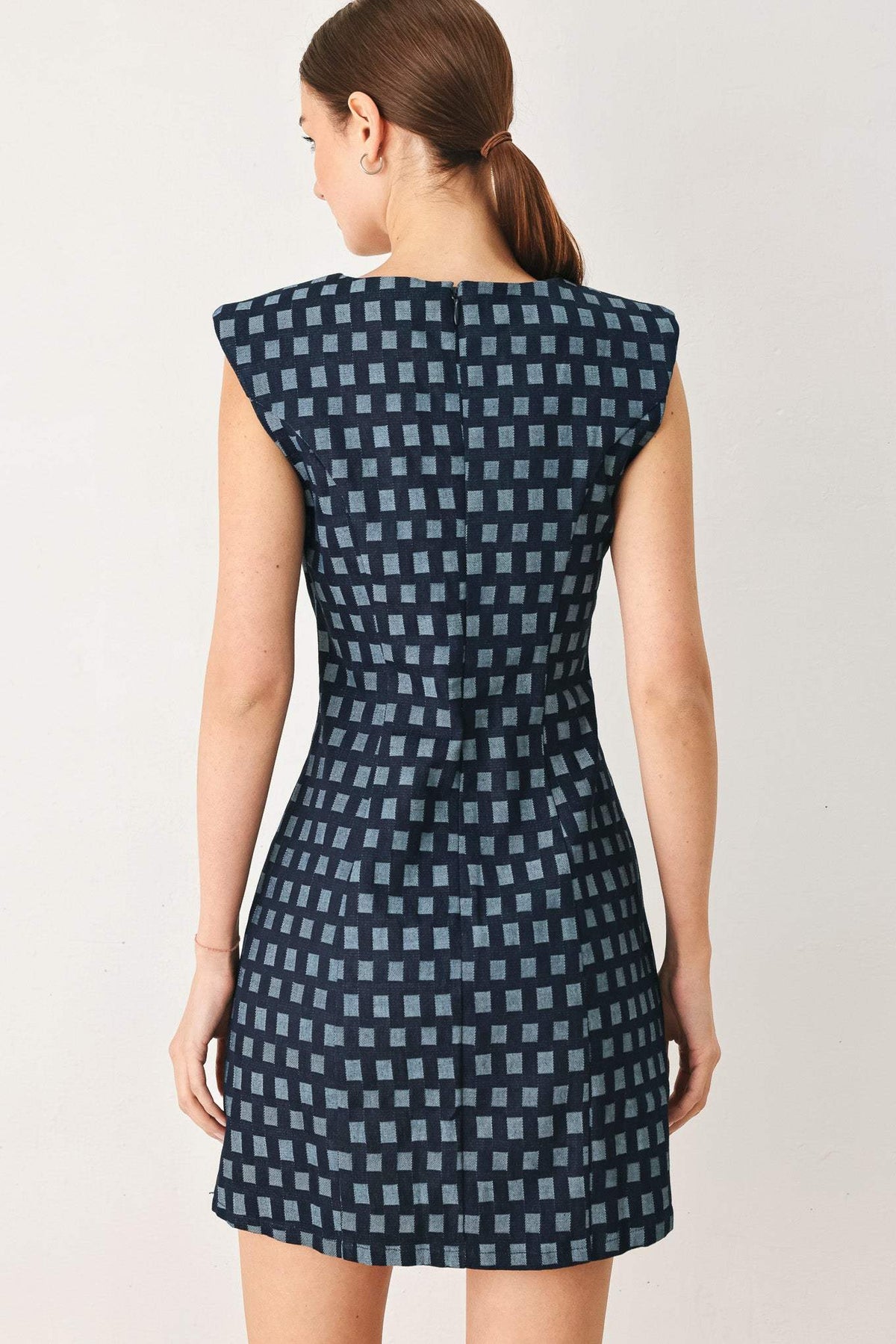 COOL GIRL CHECK JACQUARD DENIM MINI DRESS - Flying Tomato - Flyclothing LLC